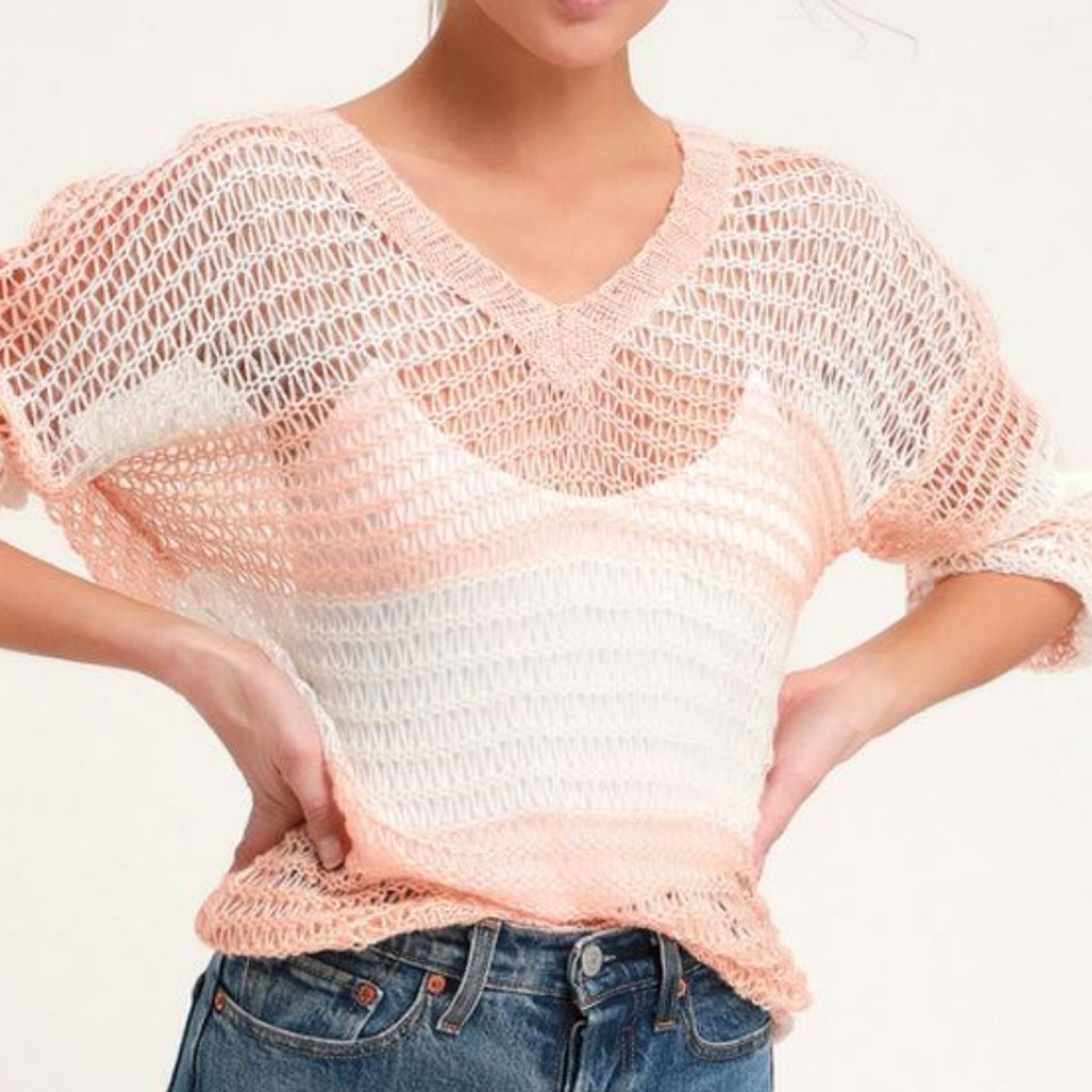 Lulus S Striped V-Neck Sweater - Picture 4 of 5